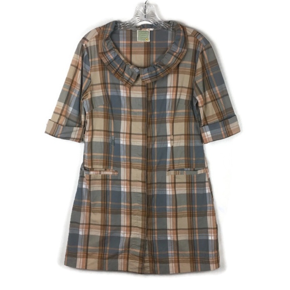 Little Yellow Button Anthropologie With-a-Flourish Plaid Ruffle Shirtdress